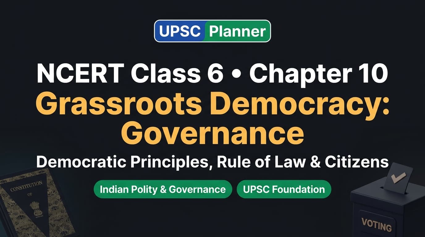 UPSC Planner NCERT Class 6 Chapter 10: Grassroots Democracy - Part 1: Governance MCQs cover banner