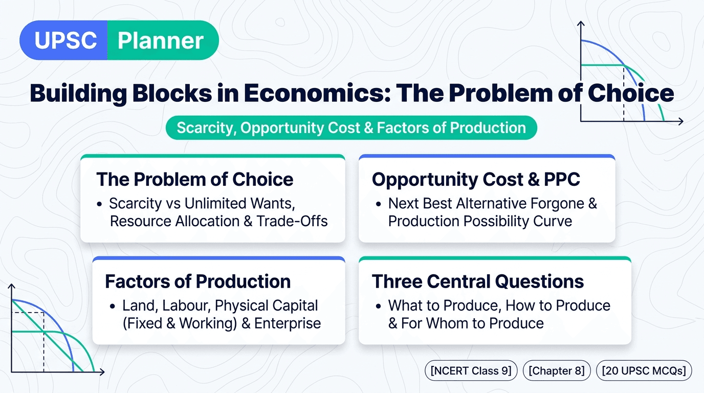 NCERT Class 9 Social Science Chapter 8 Building Blocks in Economics: The Problem of Choice Concept Board